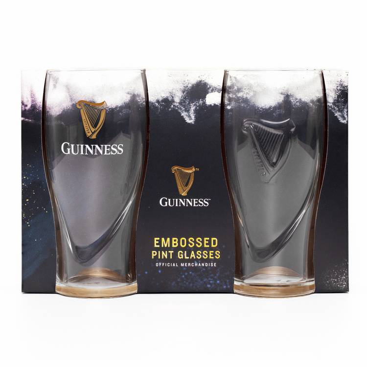 Guinness embossed pint glass set pack of 2 568ml - British product