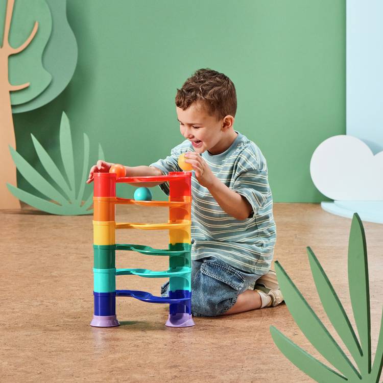 Chad Valley stacking marble run toy with colourful marbles, UK version