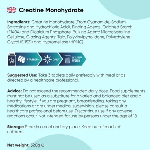 WeightWorld creatine monohydrate 3000mg tablets 270 pack - British product