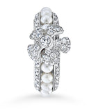 David Morris white gold diamond and pearl rose ring - British product