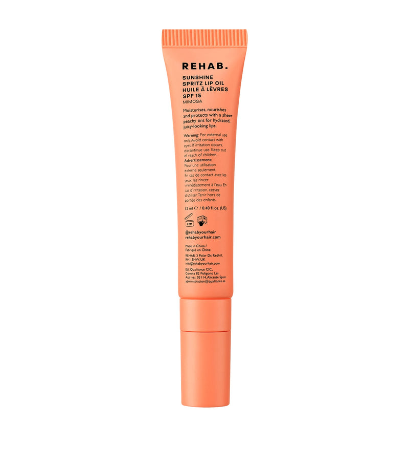 REHAB Sun Spritz Lip Oil SPF 15 12ml, imported from the UK