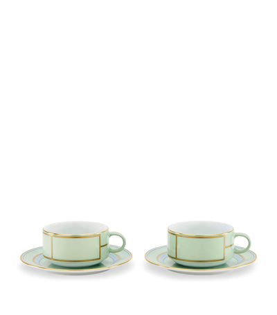 Harrods GINORI 1735 Colonna Diva Verde Porcelain Teacup and Saucer Set of 2- Buy online at McGrocer