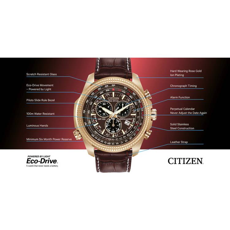 Citizen watch chronograph brown leather strap 48mm (British brand)
