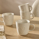 Argos Argos Home Embossed Heart Set of 4 Stoneware Mugs - Cream 390ml- Buy online at McGrocer