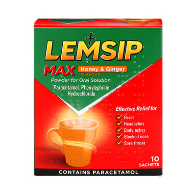 Holland & Barrett Lemsip Max Cold & Flu Honey & Ginger Sachets 10- Buy online at McGrocer