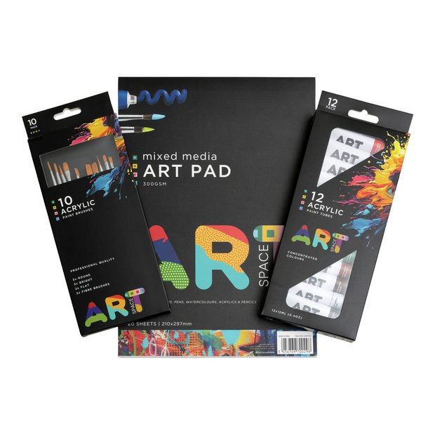 ArtSpace acrylic paint set brush and pad bundle, imported from the UK