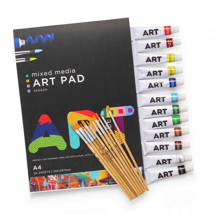 ArtSpace acrylic paint set brush and pad bundle, imported from the UK