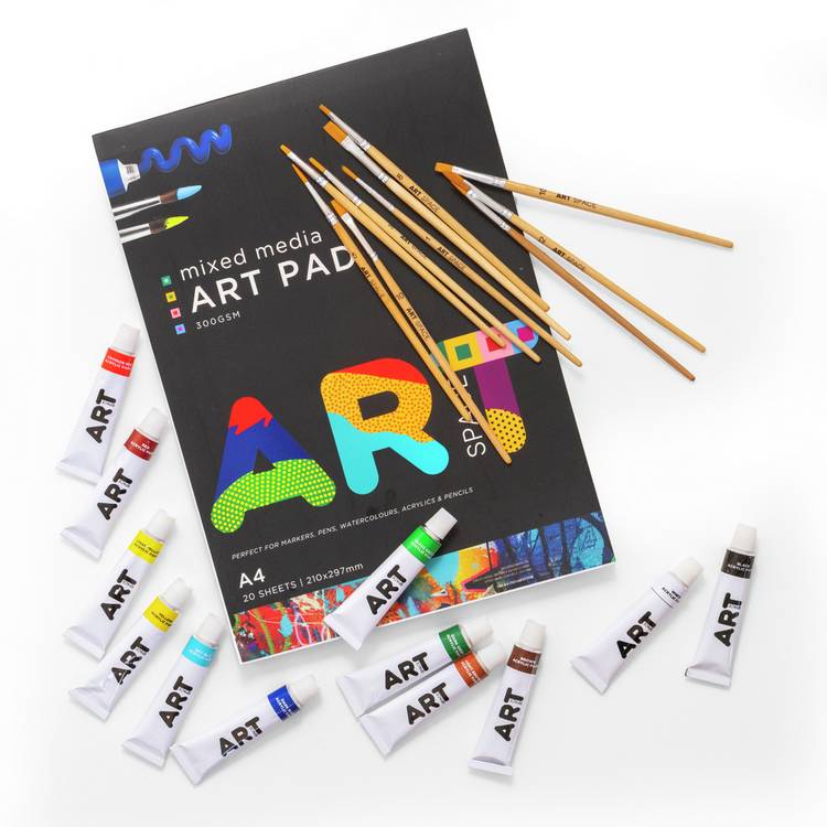 ArtSpace acrylic paint set brush and pad bundle, imported from the UK