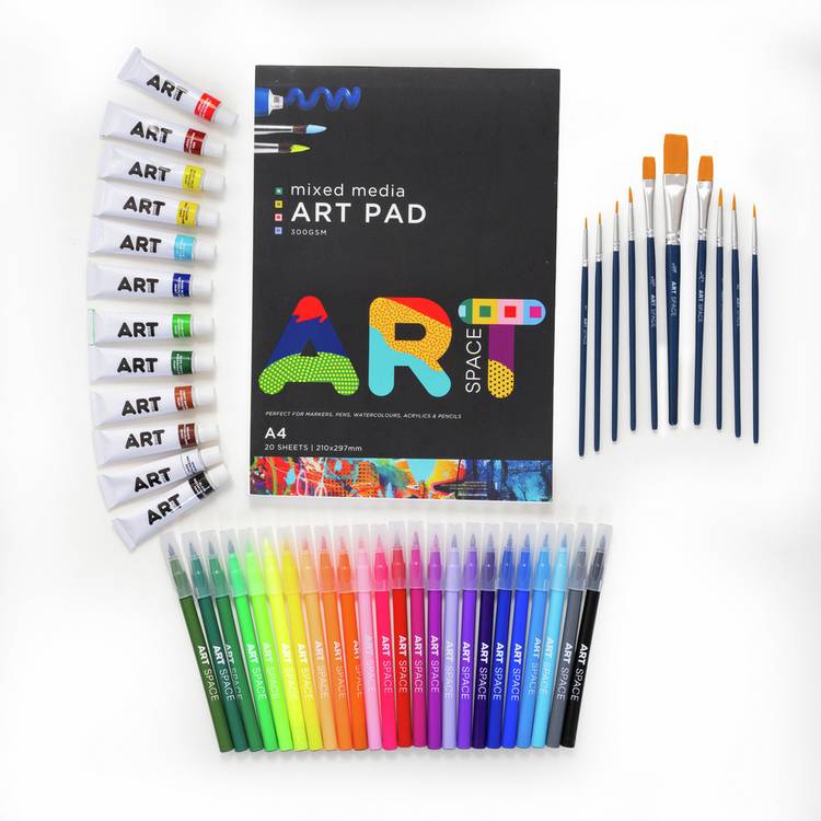 ArtSpace watercolour set with paints, pens, brushes and pad, UK version