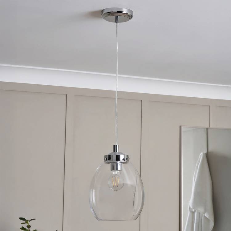 Spa Bryn glass tulip pendant light chrome clear, UK version