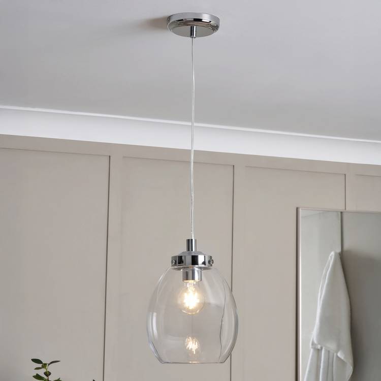Spa Bryn glass tulip pendant light chrome clear, UK version