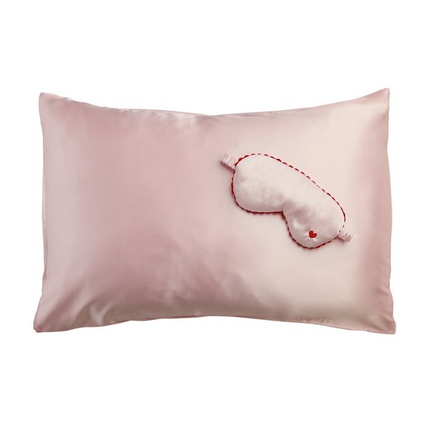 Argos Home pink satin eyemask and pillowcase set, imported from the UK