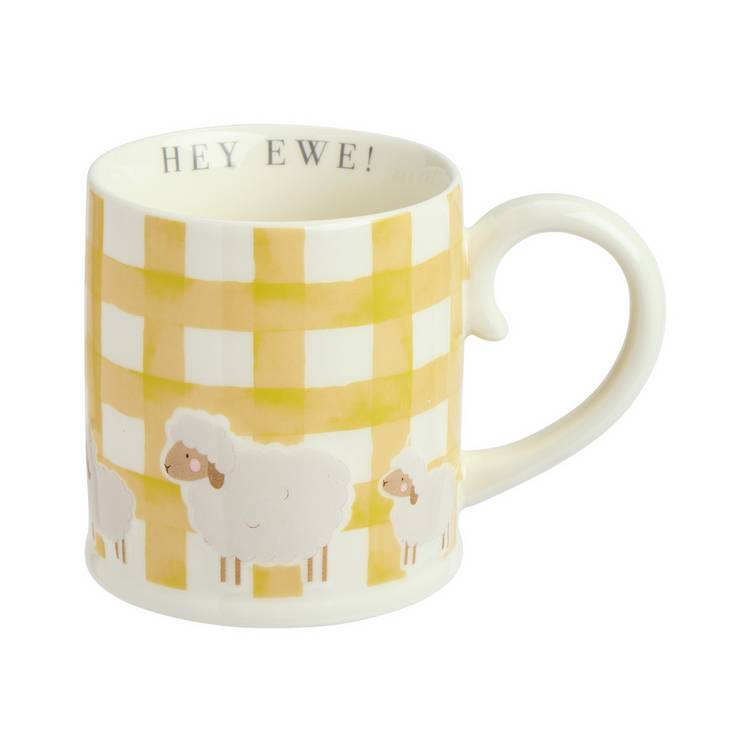 Argos Home yellow gingham sheep mug 300ml (British brand)