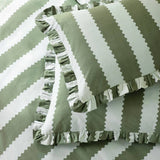 Wylder Birdie Stripe ruffle green bedding set double, imported from the UK