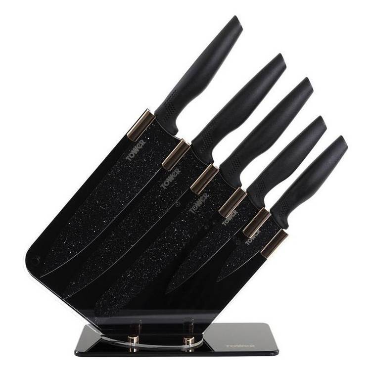 Tower 5 piece knife block rose gold black (British brand)