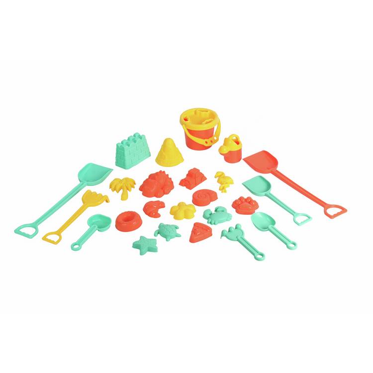 Chad Valley sand toy set with bucket spade and rake, UK version