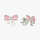 Revere Kids sterling silver pink bow enamel earrings, imported from the UK