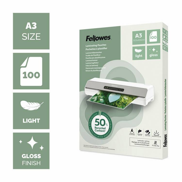 Fellowes A3 gloss laminating pouches pack of 100 - British product
