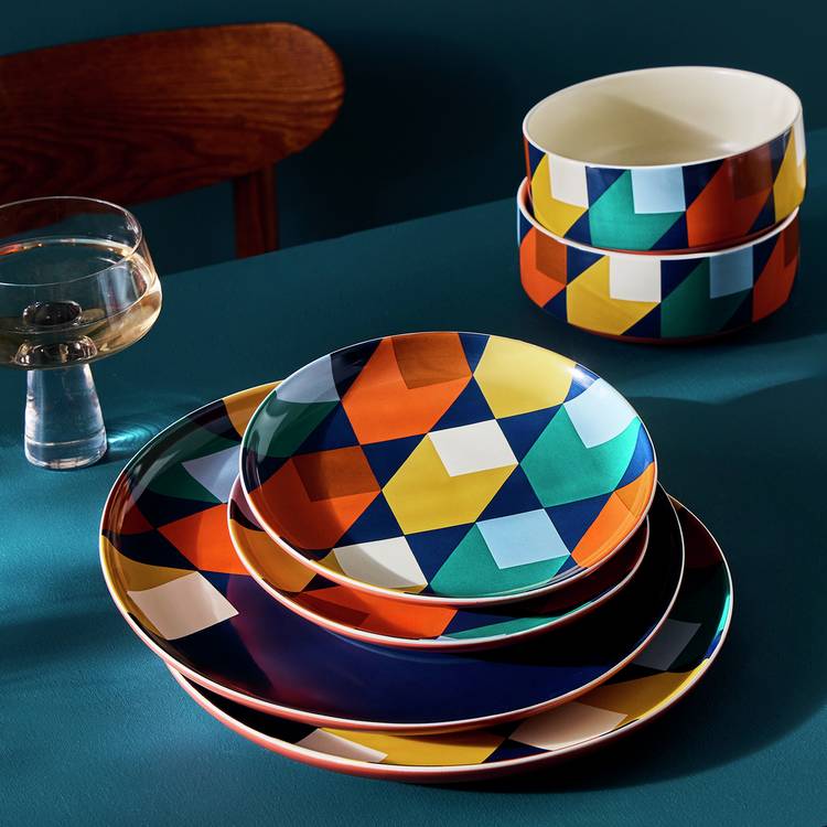 Habitat blue stoneware dinner set 12 piece, imported from the UK