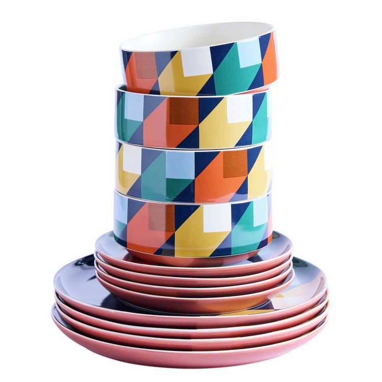 Habitat blue stoneware dinner set 12 piece, imported from the UK