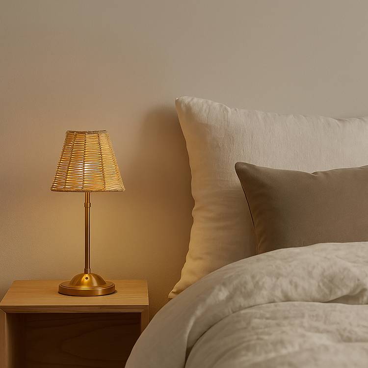 Searchlight rattan rechargeable LED table lamp 35cm - British product
