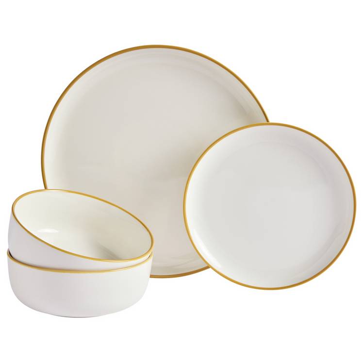 Argos Home mustard rim dinner set 12 piece, imported from the UK