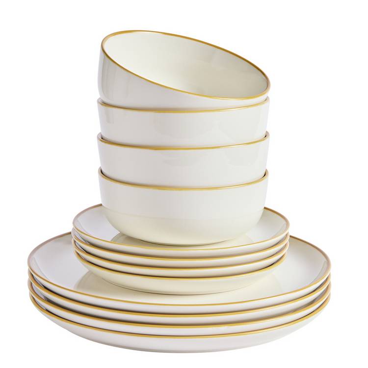 Argos Home mustard rim dinner set 12 piece, imported from the UK