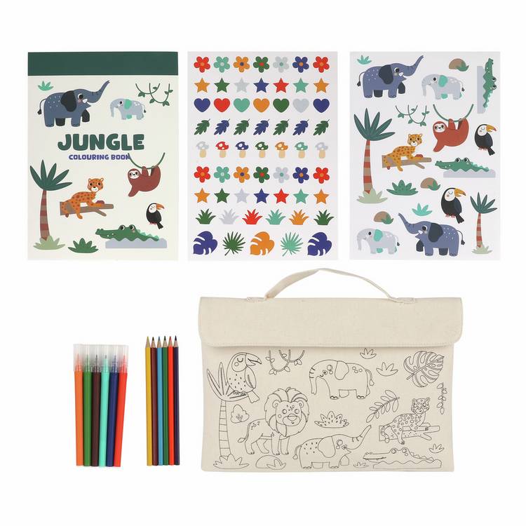 Chad Valley activity bag jungle set with colouring book stickers, imported from the UK