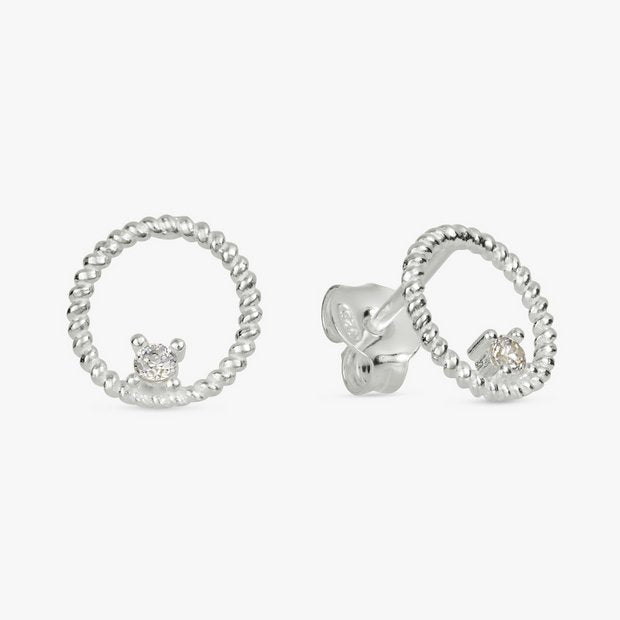 Revere silver circle stud earrings with cubic zirconia, UK version