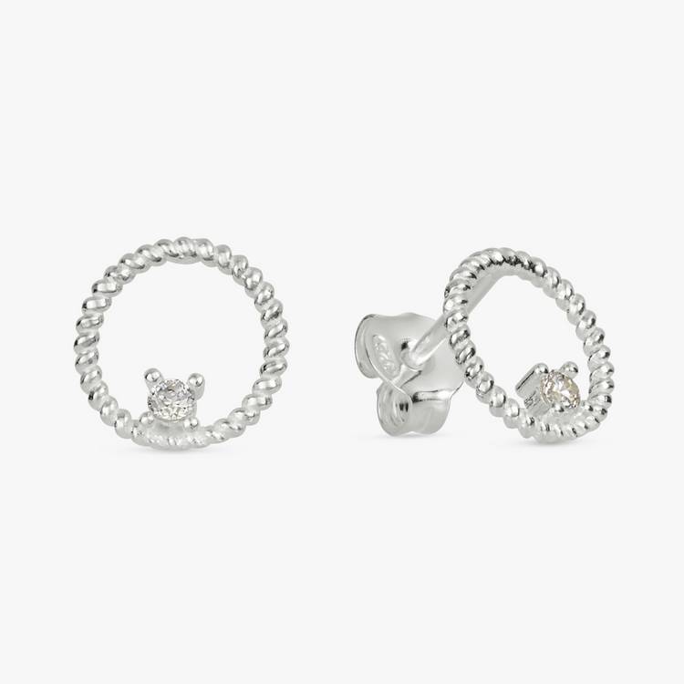 Revere silver circle stud earrings with cubic zirconia, UK version