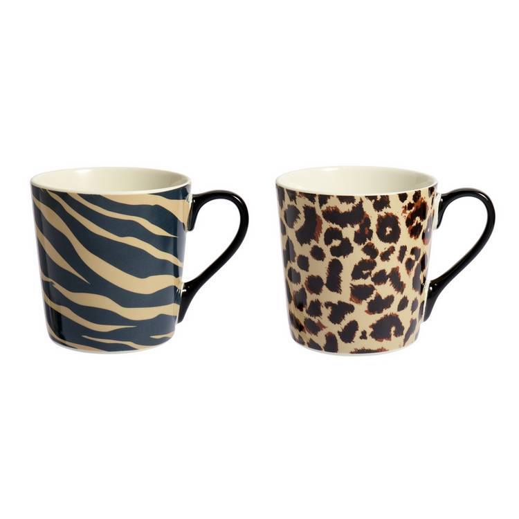Argos Home animal print mugs set of 2 brown - British product