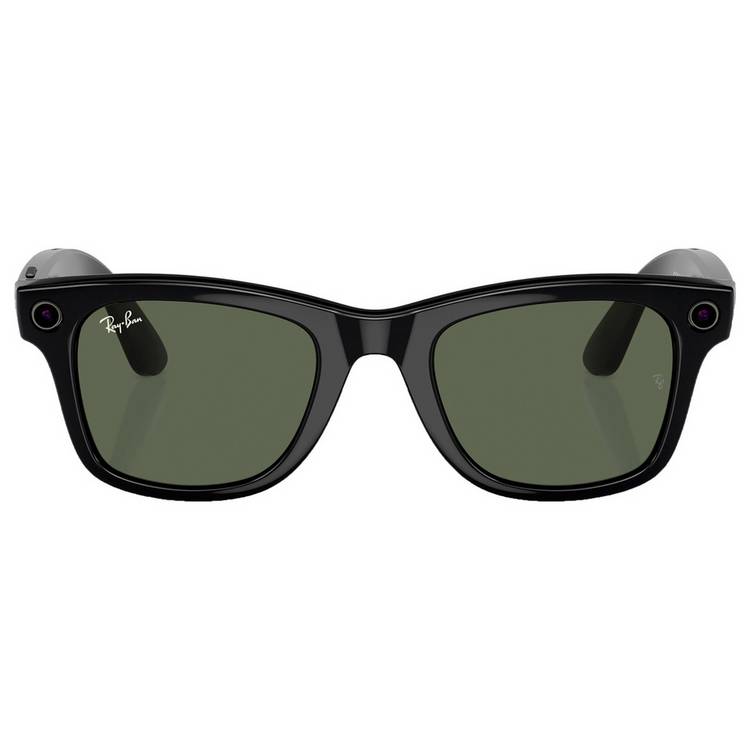 Ray-Ban Wayfarer Large smart glasses shiny black frame green lens, UK version