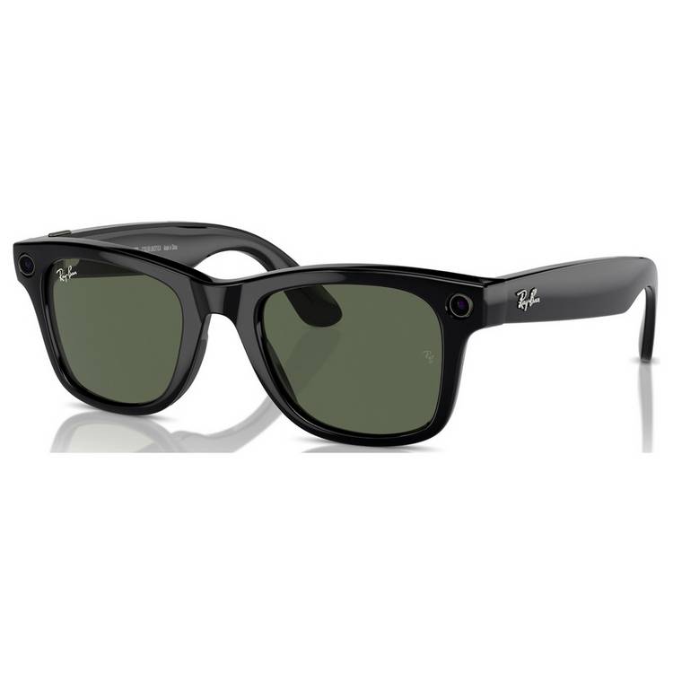 Ray-Ban Wayfarer Large smart glasses shiny black frame green lens, UK version