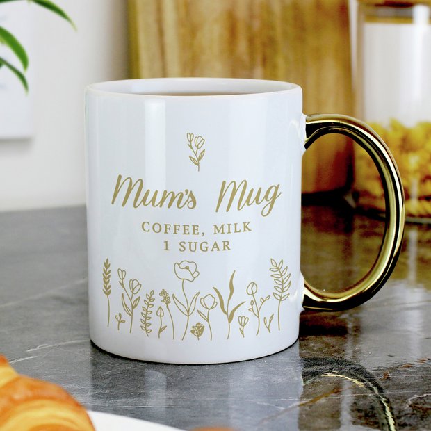 Floral ceramic mug with gold handle 295ml (British brand)