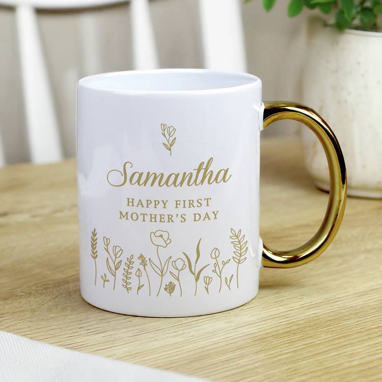 Floral ceramic mug with gold handle 295ml (British brand)