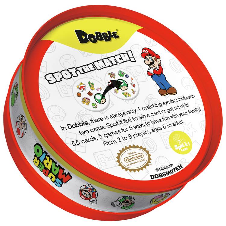Dobble Super Mario card game in tin box, imported from the UK