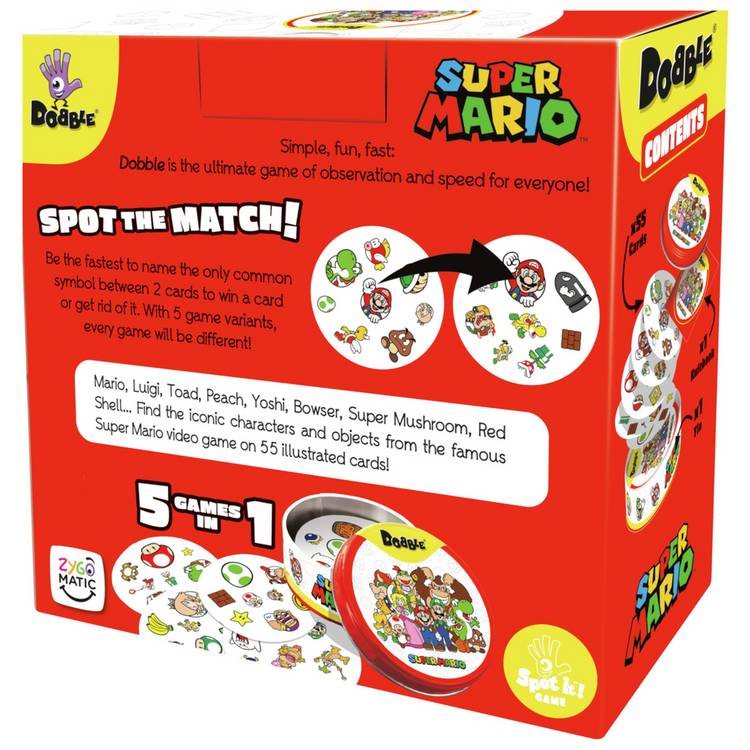 Dobble Super Mario card game in tin box, imported from the UK