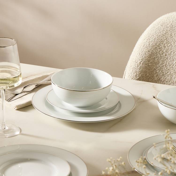 Argos Home porcelain dinner set silver rim 12 piece, UK version