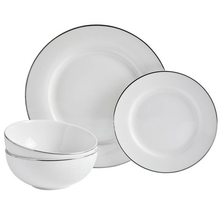 Argos Home porcelain dinner set silver rim 12 piece, UK version