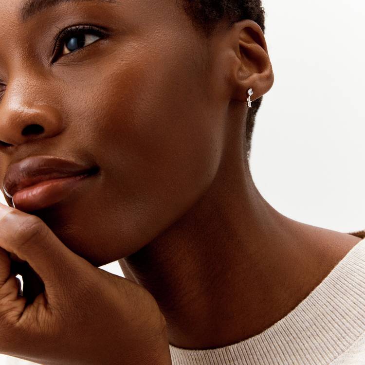 Revere sterling silver baguette drop stud earrings, imported from the UK