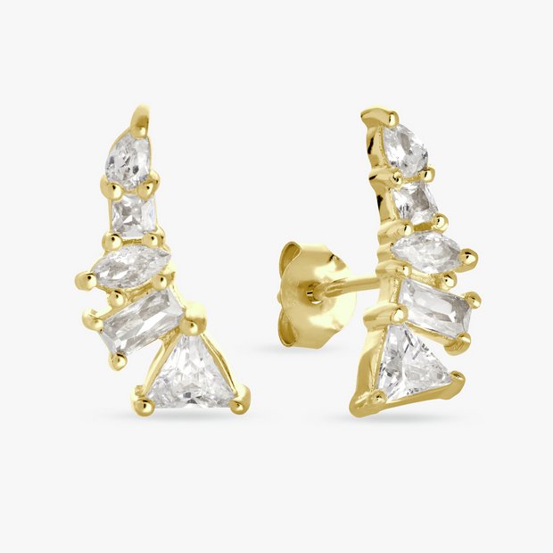 Revere gold plated silver climber earrings with cubic zirconia - British product