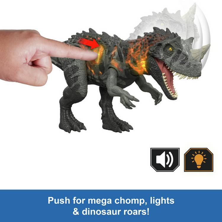 Jurassic World Wild Roar Ceratosaurus dinosaur action figure, UK version