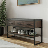 GFW 3 drawer shoe bench in walnut finish, UK version