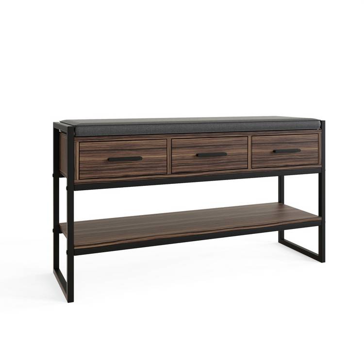 GFW 3 drawer shoe bench in walnut finish, UK version