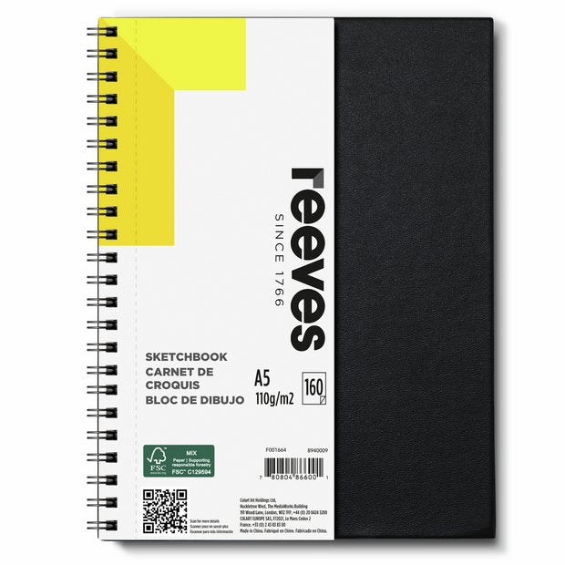 Reeves hardback spiral bound A5 sketchbook - British product