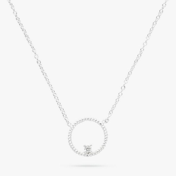 Revere silver circle pendant with cubic zirconia on 18 inch chain, UK version