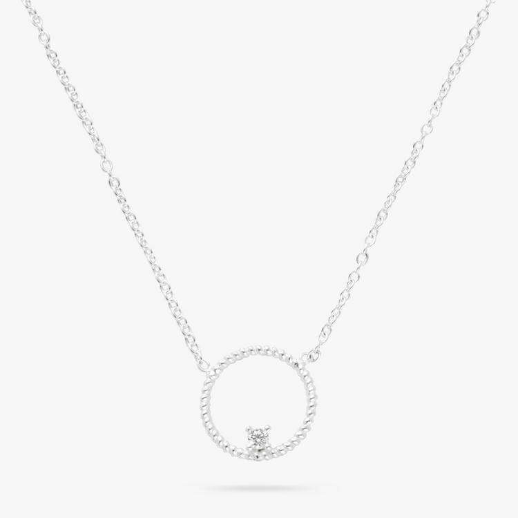Revere silver circle pendant with cubic zirconia on 18 inch chain, UK version