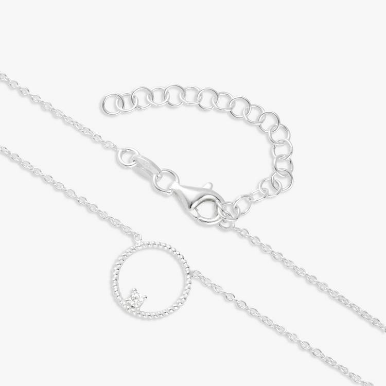 Revere silver circle pendant with cubic zirconia on 18 inch chain, UK version