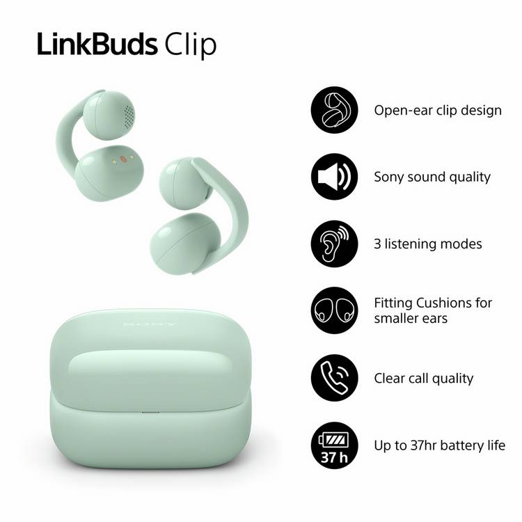Sony LinkBuds Clip open-ear true wireless earbuds green - British product
