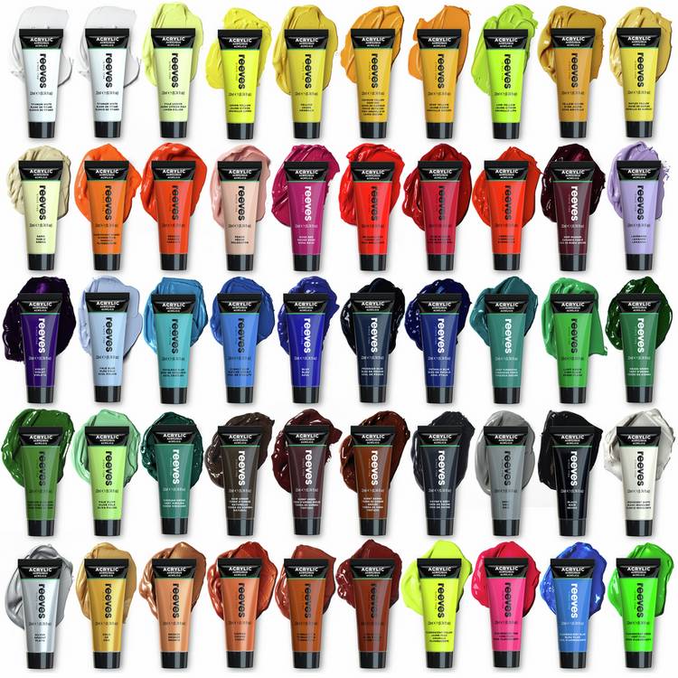 Reeves acrylic paint set 50 assorted colours, imported from the UK
